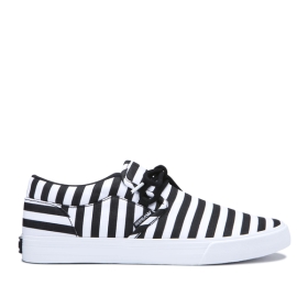 Supra Mens CUBA Low Top Shoes Black/White Stripe | US-92007